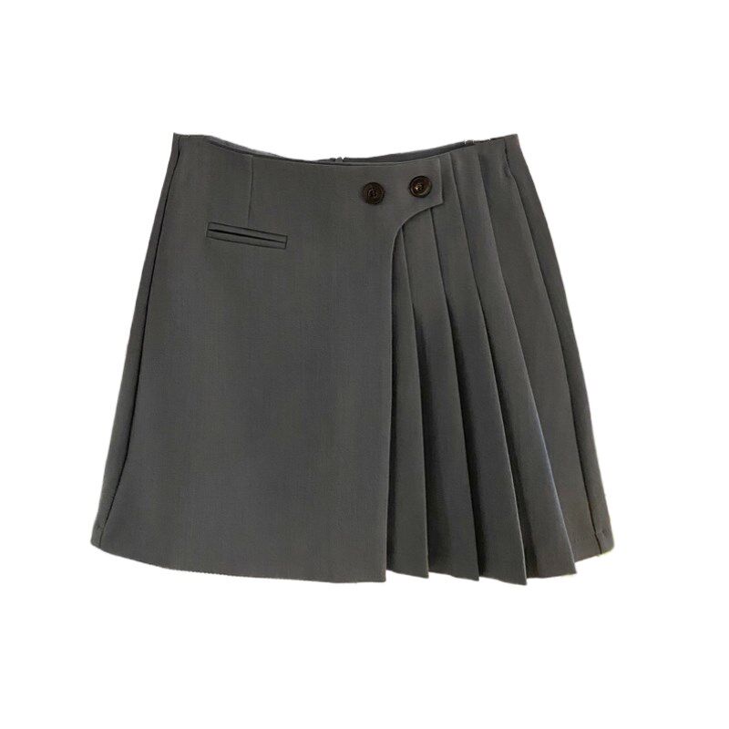 灰色西装百褶裙半身裙女高腰a字防走光短裙设计感显瘦百搭裙子夏