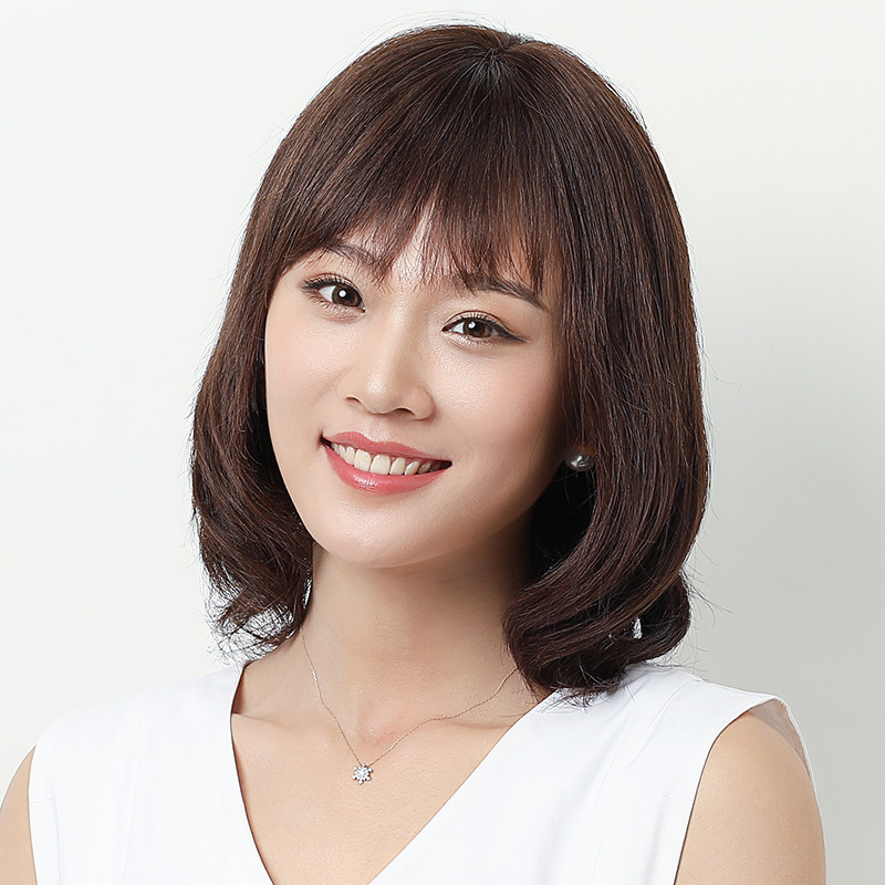 真发假发女短发自然逼真全头套式中长发发型锁骨发真人发丝送妈妈