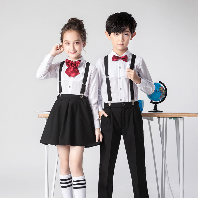 儿童合唱演出服男童背带裤礼服女童夏季舞蹈裙小学生朗诵表演服装