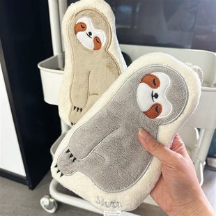 卡通树懒厨房擦手巾加厚吸水挂式洗手台擦手帕子儿童不掉毛送挂钩