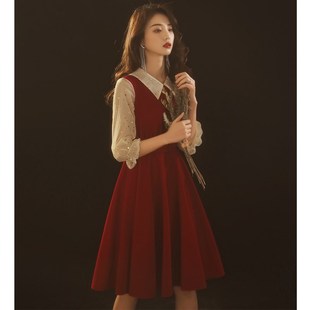 敬酒服新娘春季订婚红色小礼服连衣裙夏平时可穿回门娃娃领小个子
