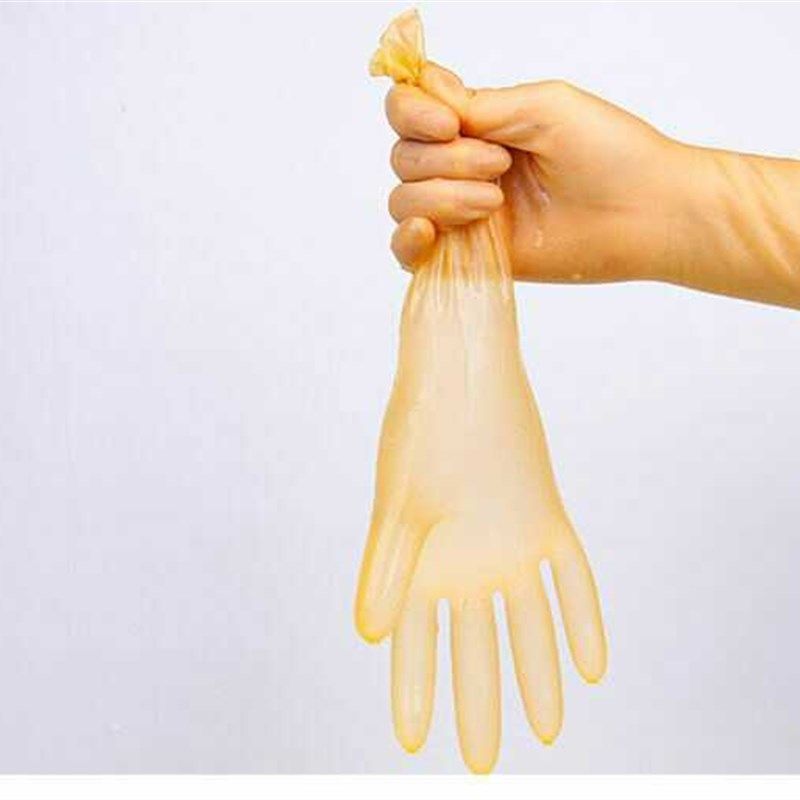 一次性米黄牛筋加厚橡胶乳胶手套12寸分左右手无粉防水耐磨防滑