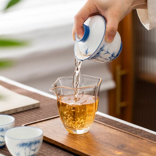 一品仟堂玻璃六角公道杯茶海透明家用不烫手分茶器加厚茶道零配件