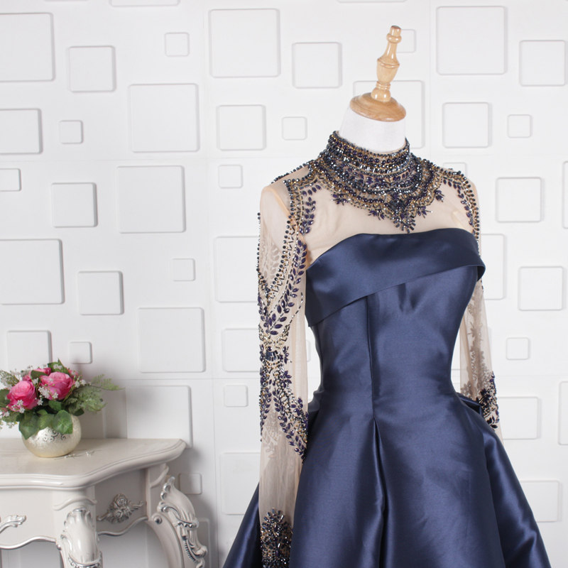 高端长袖钉珠晚礼服蓬蓬裙宴会走秀演出长裙年会晚会主持长裙敬酒