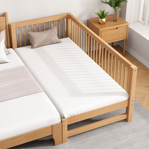 可定做实木榉木拼接牀宝宝加宽大牀边牀加高护栏婴儿延边牀拼接牀