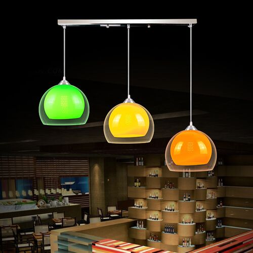 彩色餐厅吊灯简约亚克力单头LED创意超市中西餐馆吧台三头吊灯具