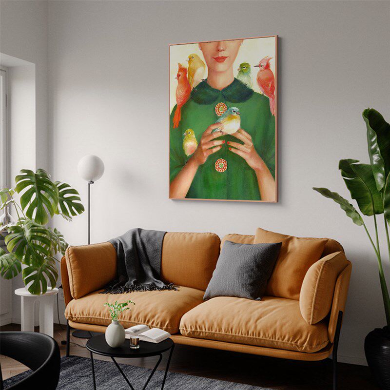 橘子树下少女盐系插画装饰画客餐厅墙壁画卧室服装店样板房挂画