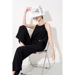 阔腿裤套装女2025新款时尚洋气春季高级感吊带短上衣设计感两件套
