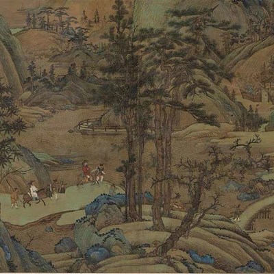 五代 董源 江堤晚景图 国画 山水风景玄关办公挂画 艺术微喷字画