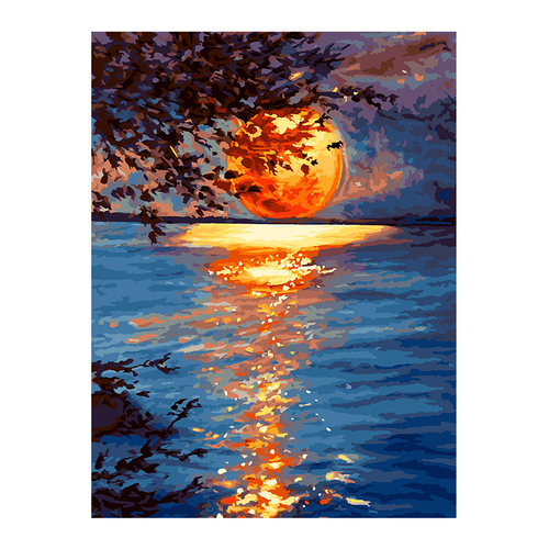 自油自画数字油画diy手绘填充油彩画手工填色涂色减压画 月光与海