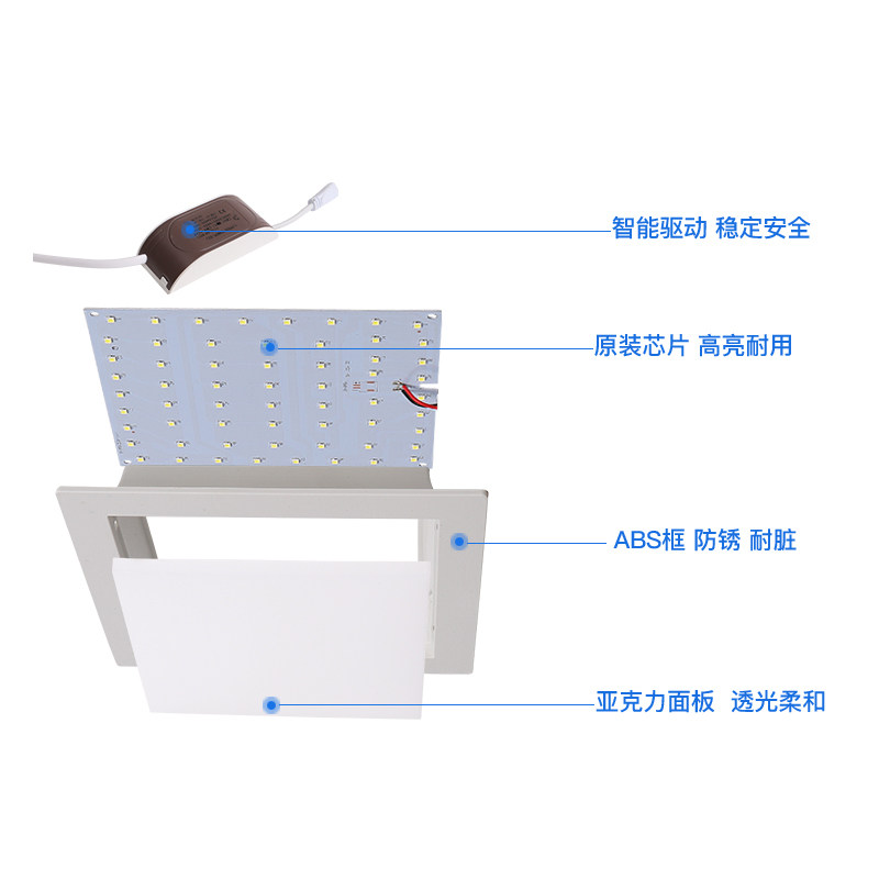 方形暗装LED厨卫灯嵌入式厨房阳台吸顶灯浴室灯具卫生间开孔16~17