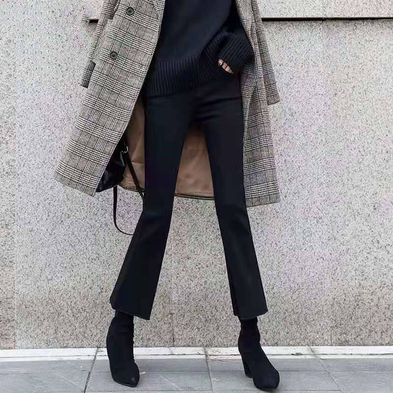 黑色微喇牛仔裤女夏季薄款小个子高腰显瘦弹力八九分喇叭女士裤子