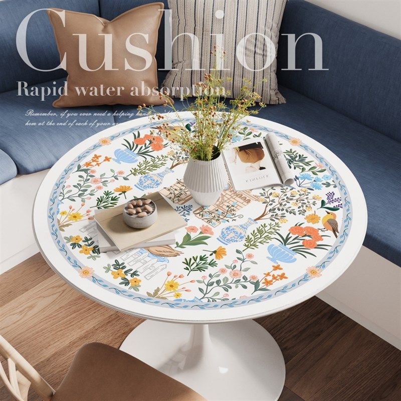法式清新圆形桌垫小茶几垫圆桌子桌布免洗防水防油防烫轻奢高级感,居家布艺,桌布,淘宝优惠券,粉丝福利购,淘宝优惠卷
