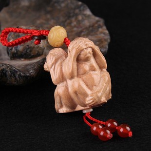 桃木三不猴钥匙扣包挂三不猴汽车挂件