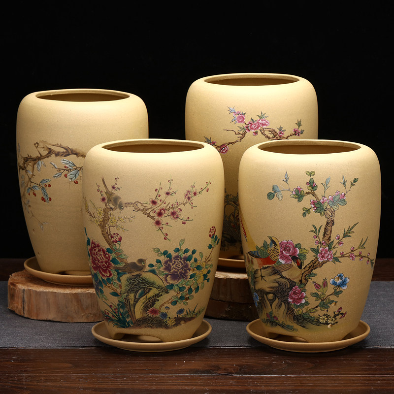 紫砂花盆宜兴精品贴花不掉色兰花君子兰绿萝兰草桌面花卉绿植包邮,鲜花速递/花卉仿真/绿植园艺,花盆,淘宝优惠券,粉丝福利购,淘宝优惠卷