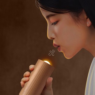 简约榉木木质烛光灯USB充电家居装饰摆件气流感应设计床头小夜灯
