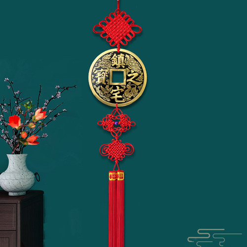 大号真铜中国结挂件 黄色线中国结装饰 乔迁玄关吉祥挂饰 客厅招