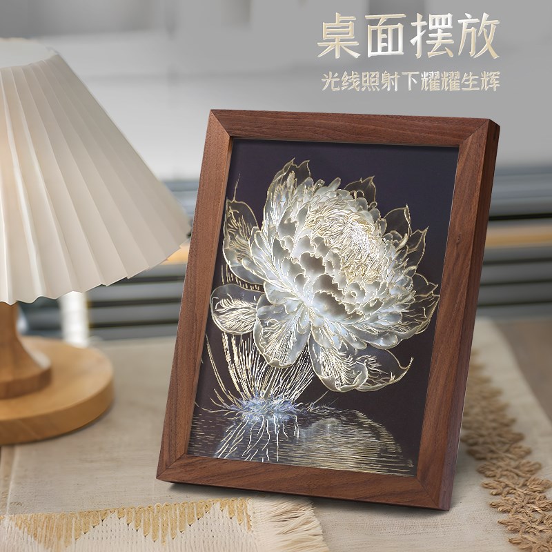 礼师傅铜雕画《光影睡莲》家居装饰画手工摆件铜版画摆台商务礼物