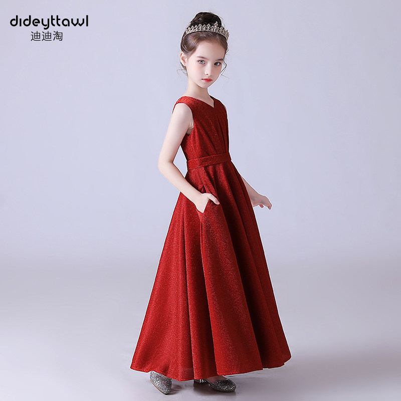 迪迪淘红色礼服女童主持礼服儿童小提琴演奏乐团合奏指挥演出礼服