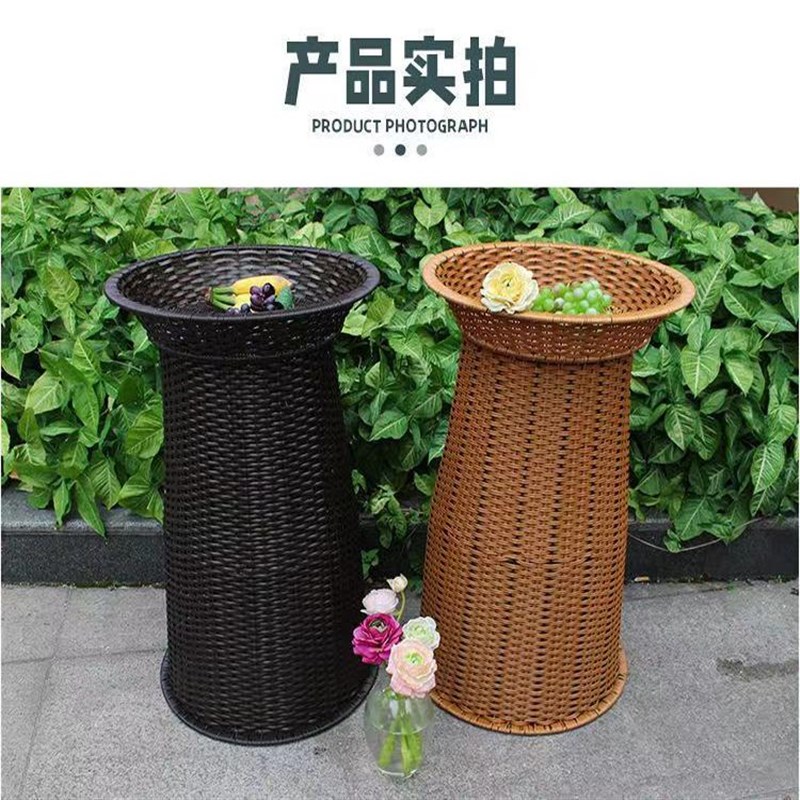 超市藤编水果篮框收纳篮果蔬展示蓝美陈列筐货架圆形仿藤竹堆头篮