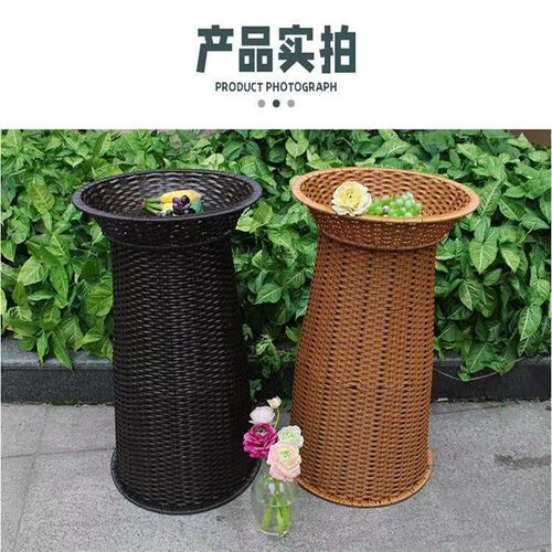 超市藤编水果篮框收纳篮果蔬展示蓝美陈列筐货架圆形仿藤竹堆头篮