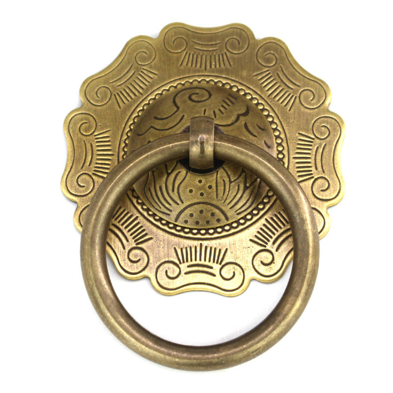 仿古木门铜拉环纯铜门环仿古窗扇花格门把手房门门环圆环雕花门钹