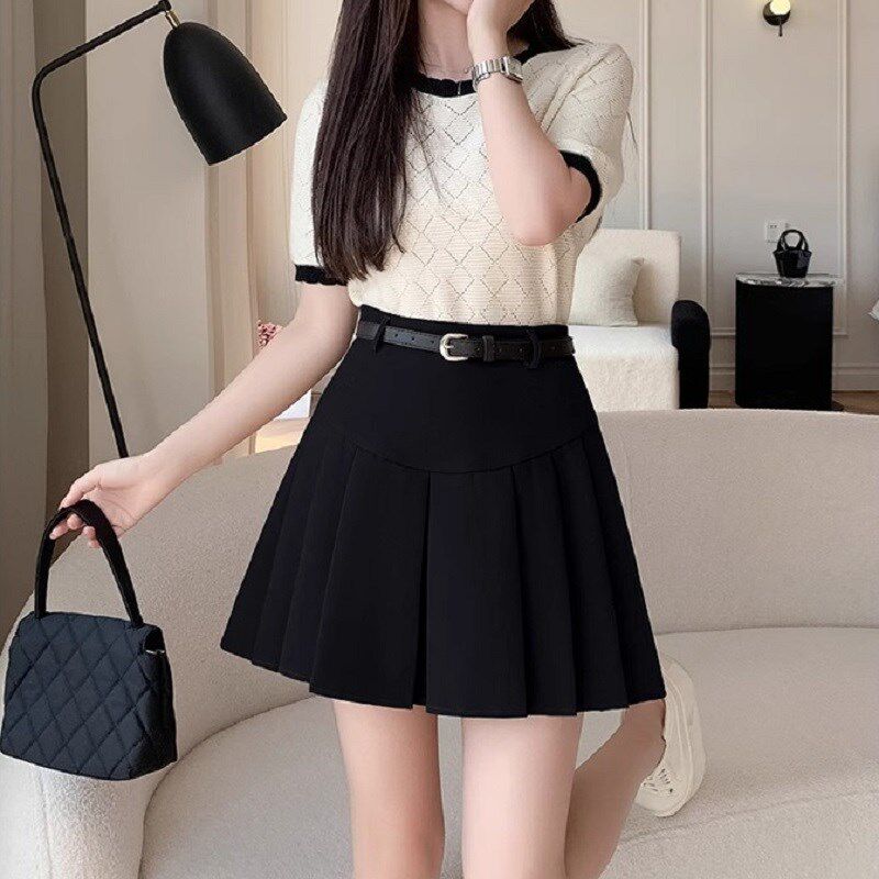 西装裙高腰a字裙百褶裙短裙大码女夏季2025新款显瘦半身裙胖mm