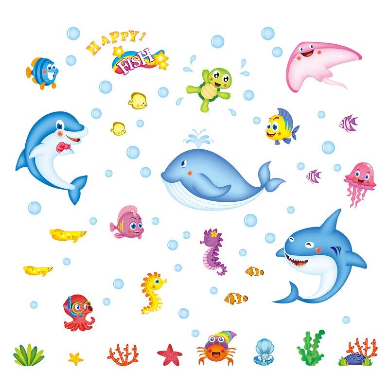 卡通海鱼浴室墙面贴纸卧室儿童房床边幼儿园墙面装饰不干胶贴纸,家居饰品,软装墙贴,淘宝优惠券,粉丝福利购,淘宝优惠卷