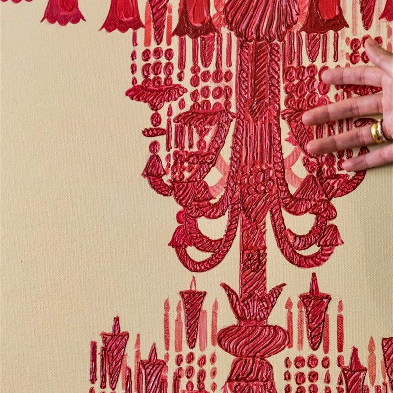 若奈 法国宝石红手绘水晶吊灯艺术挂画客厅玄关大幅装饰画