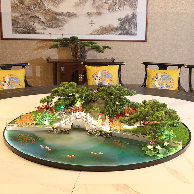 餐桌中间桌芯遥控灯光雾化装饰工艺品大圆桌摆件酒店饭店餐厅摆台