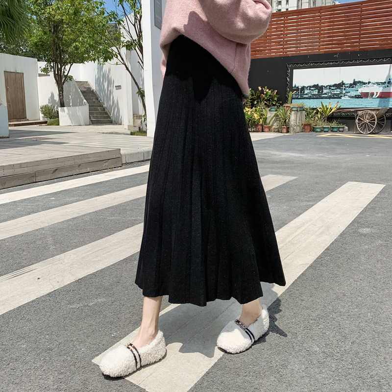 加厚百褶毛线裙中长款高腰a字裙女秋冬新款气质大摆裙针织半身裙,女装/女士精品,半身裙,淘宝优惠券,粉丝福利购,淘宝优惠卷