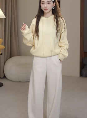 1-14F【我的魂】 高腰加绒云感裤宽松直筒肌理感休闲裤 2888