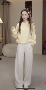 2-7F【我的魂】 高腰加绒云感裤宽松直筒肌理感休闲裤 2888