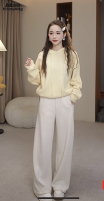 1-14F【我的魂】 高腰加绒云感裤宽松直筒肌理感休闲裤 2888