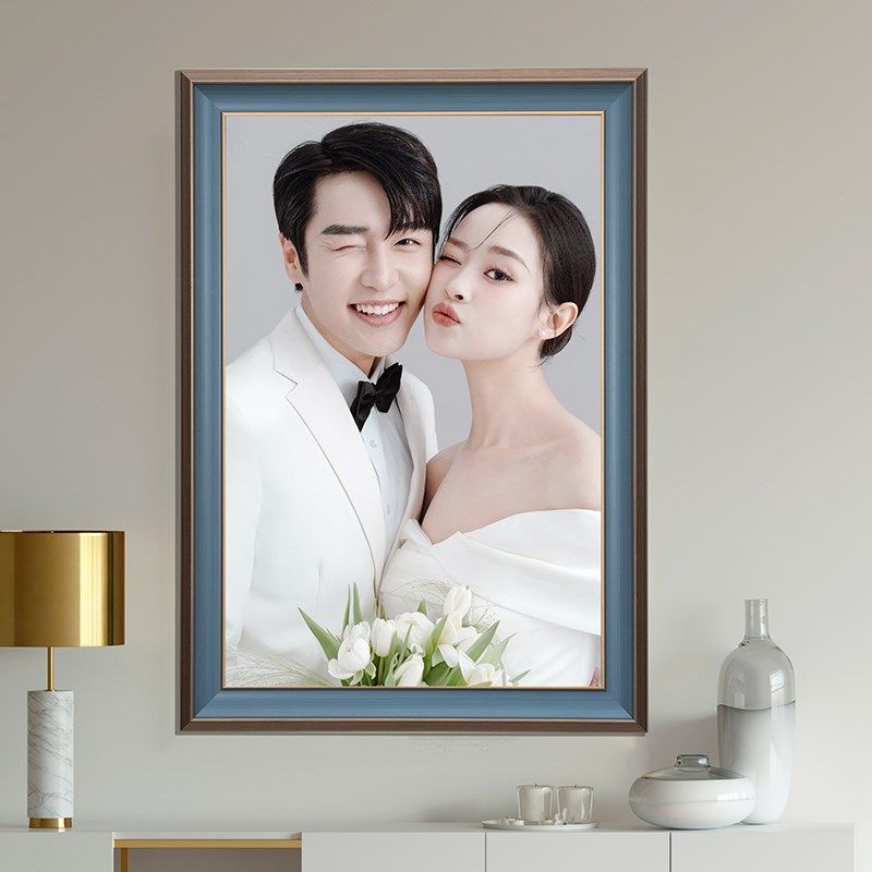 婚纱照相框挂墙定制放大结婚照洗相片全家福大尺寸打印油画布制作