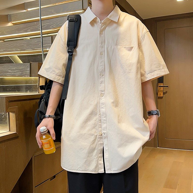 衬衣男款短袖夏季新款纯棉宽松休闲衬衫胖子加肥加大大码男装外套