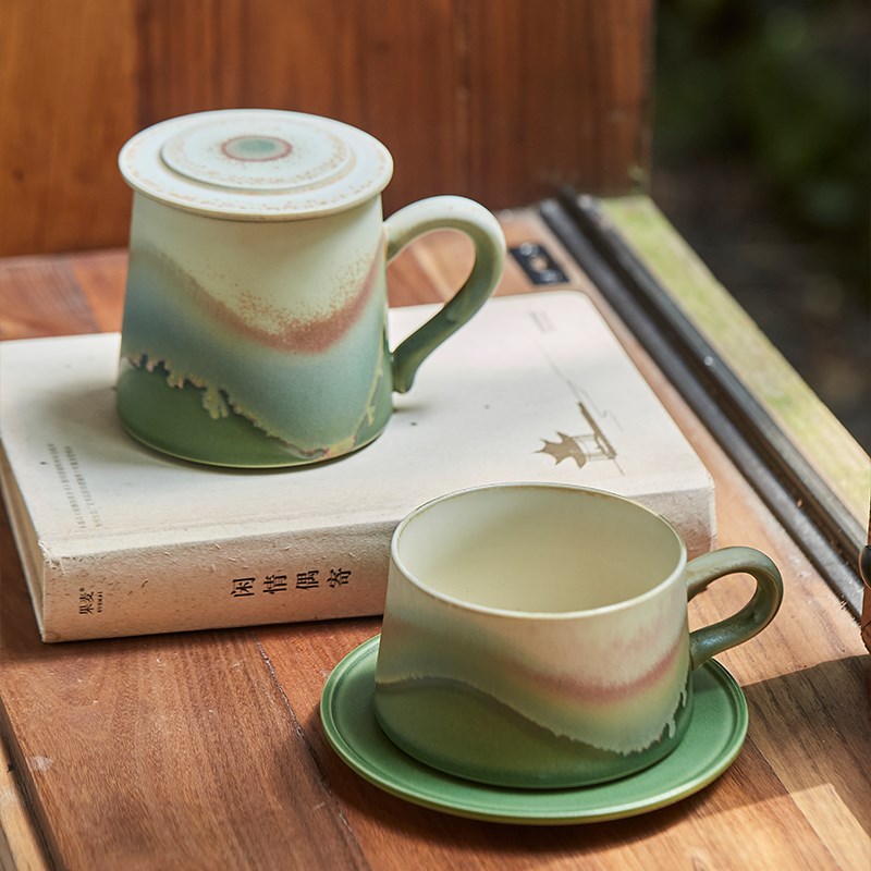 象上景德镇陶瓷咖啡杯碟茶杯带盖轻奢高级感精致下午茶套装釉下彩