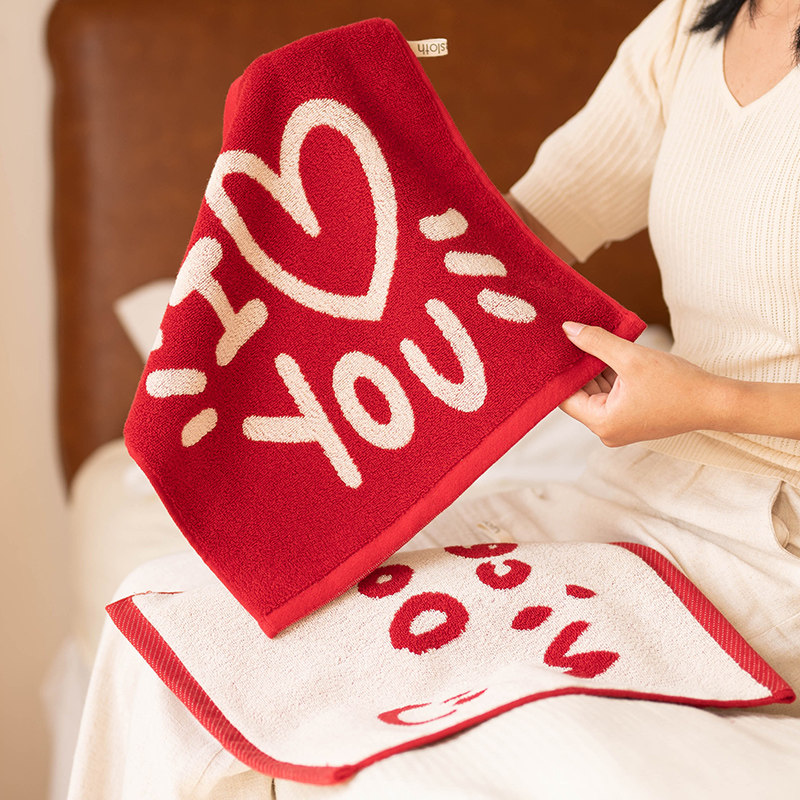 开心英文方巾纯棉复古红色柔软亲肤全棉擦手手巾面巾吸水家用,居家布艺,毛巾/面巾,淘宝优惠券,粉丝福利购,淘宝优惠卷