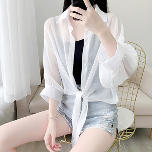 有带领子透气雪纺开衫配吊带裙子披肩薄款空调衫短外套防晒衣仙女