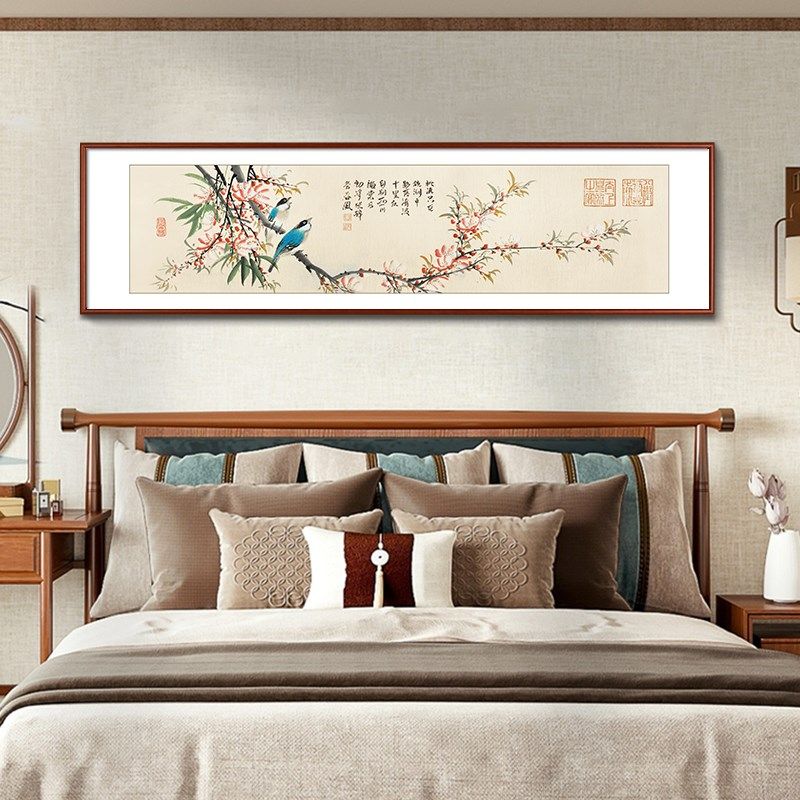 繁花似锦国画新中式卧室床头画牡丹花鸟挂画客厅装饰画中国风壁画