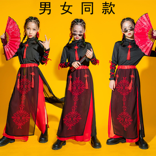 元旦儿童中国风爵士舞女孩走秀古筝演出服武侠旗袍古典男童表演服