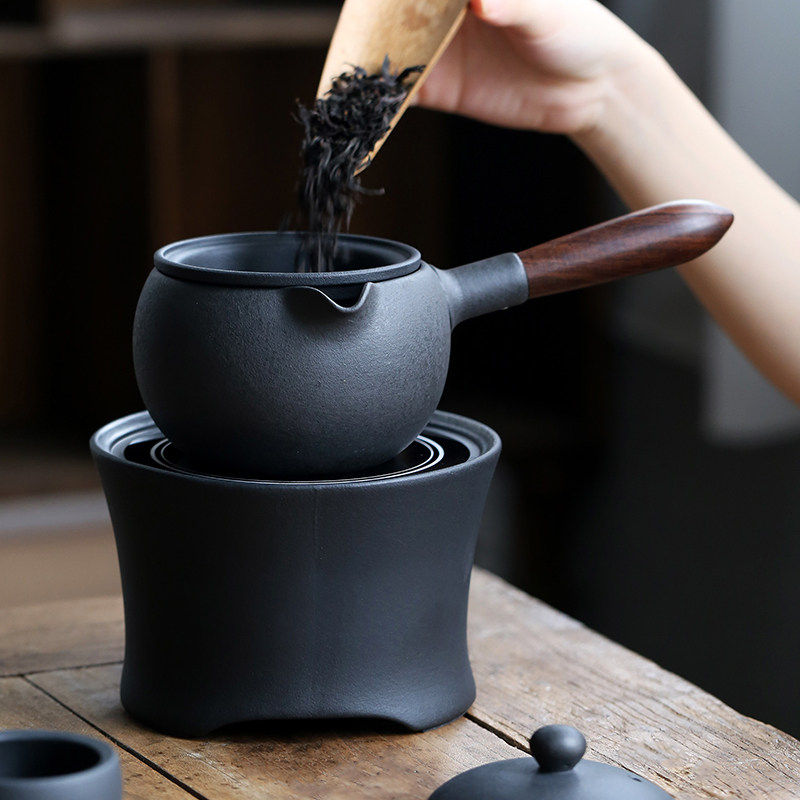 石魂火山石侧把壶煮茶壶专用老白茶煮茶器煮茶炉单电陶炉煮茶套装