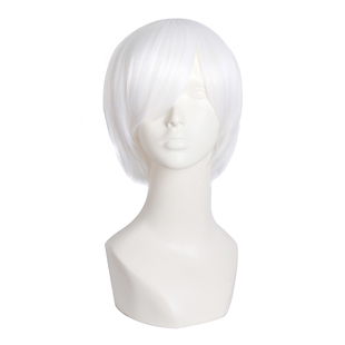 潼漫 cos假发男女适用短发30CM万用反翘直发纯白色动漫假毛全头套