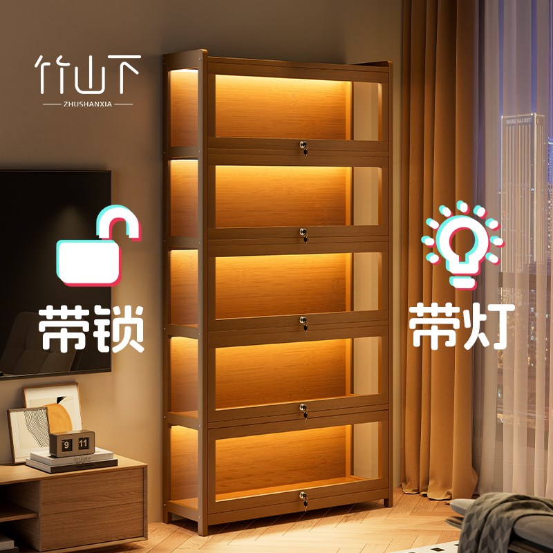 手办展示柜透明酒柜带锁带灯客厅玩具摆件柜装饰品奖杯玻璃陈列柜