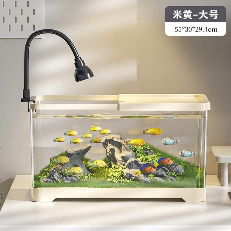 新款桌面造景生态鱼缸客厅阳台养乌龟六角恐龙虾专用缸带盖子家用