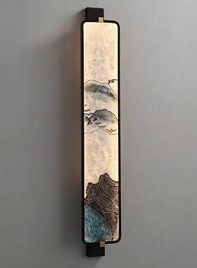 新中式竹叶壁灯书房床头过道楼梯壁灯LED珐瑯彩灯具中式风格