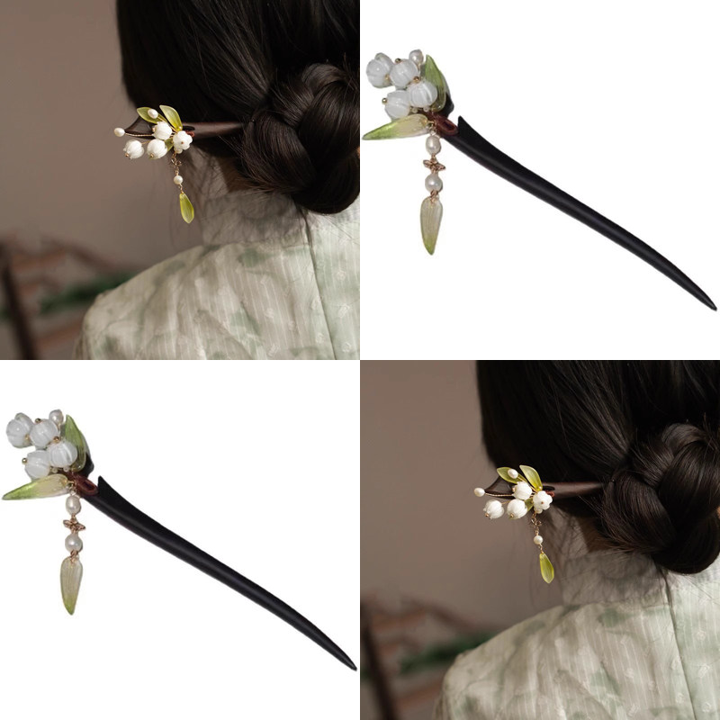 古风铃兰花!流苏发簪!后脑勺盘盘发器