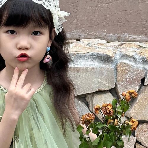韩国儿童卡通耳夹彩虹花朵兔子草莓可爱耳环宝宝防痛无耳洞耳饰潮