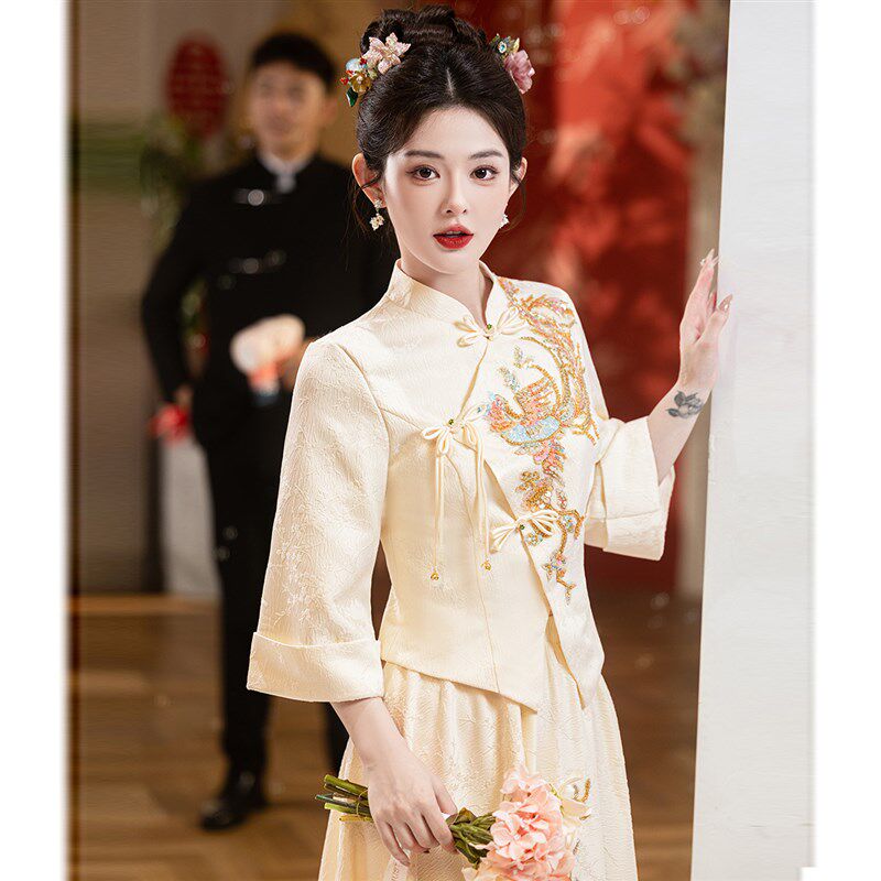 敬酒服新娘2024新款高级感订婚礼服裙女中式出阁宴结婚旗袍秋冬季
