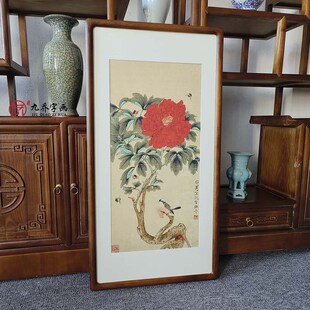 牡丹花挂画工笔花鸟画四条屏新中式客厅沙发背景墙装饰画玄关壁画